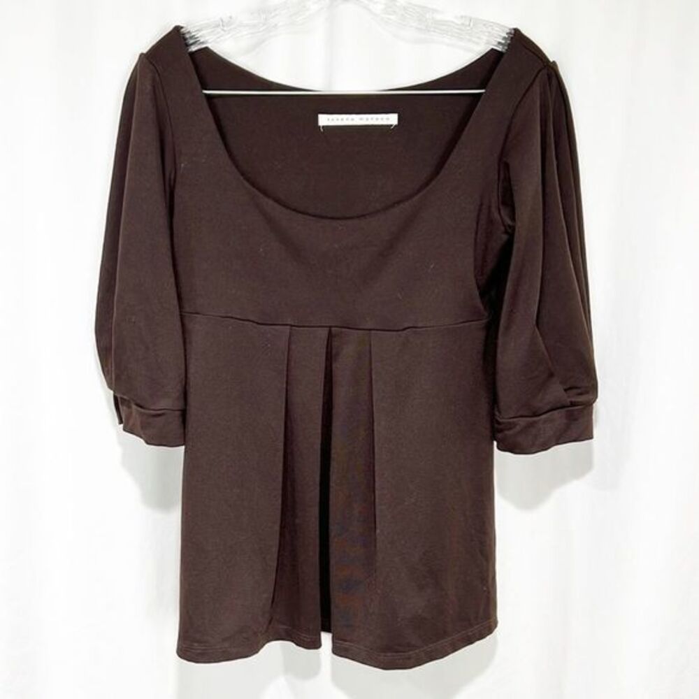 Susan Monaco Brown Pleated Blouson Top Medium